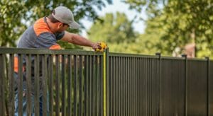 worker building a fence