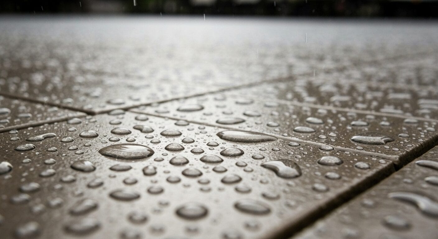 Pool deck with rainwater