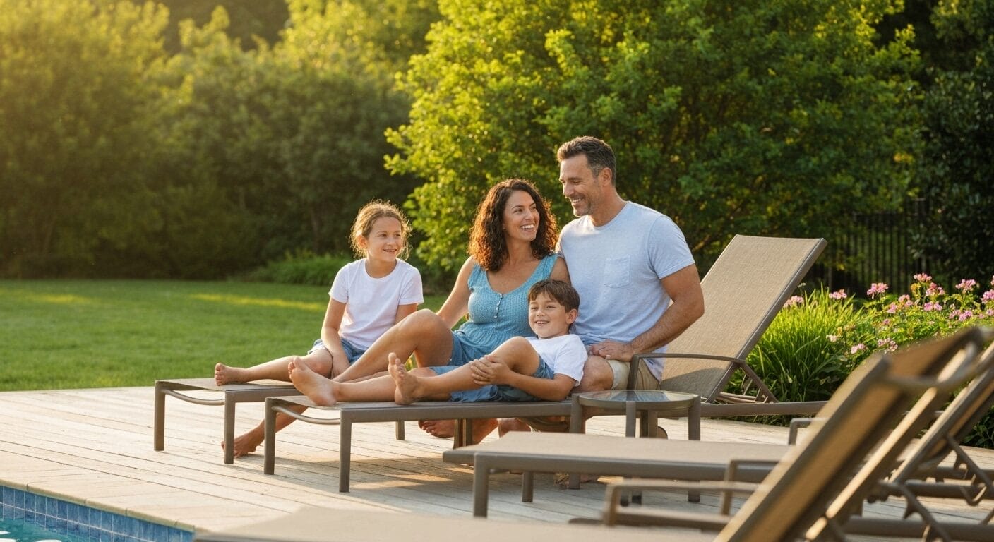 Family enjoying pool deck