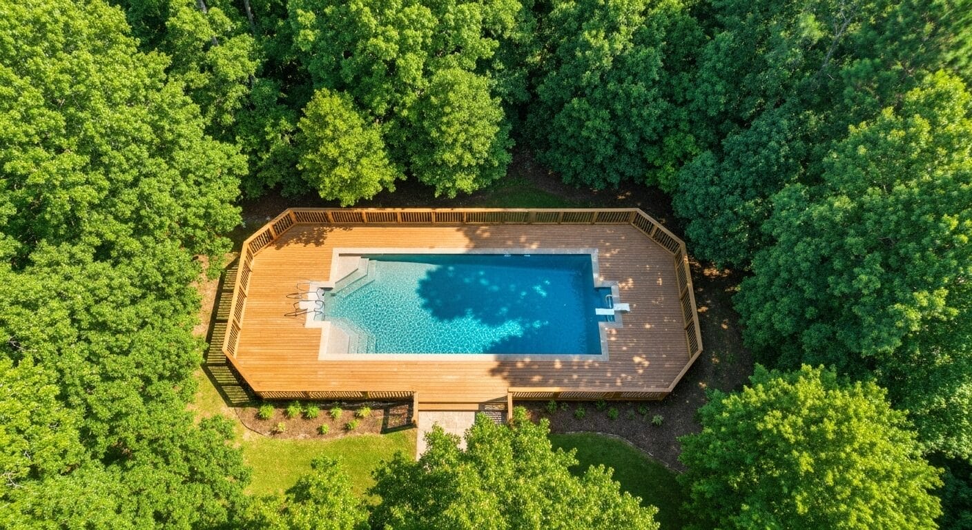 Aerial view of pool deck