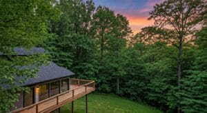 Modern deck at sunset aerial view
